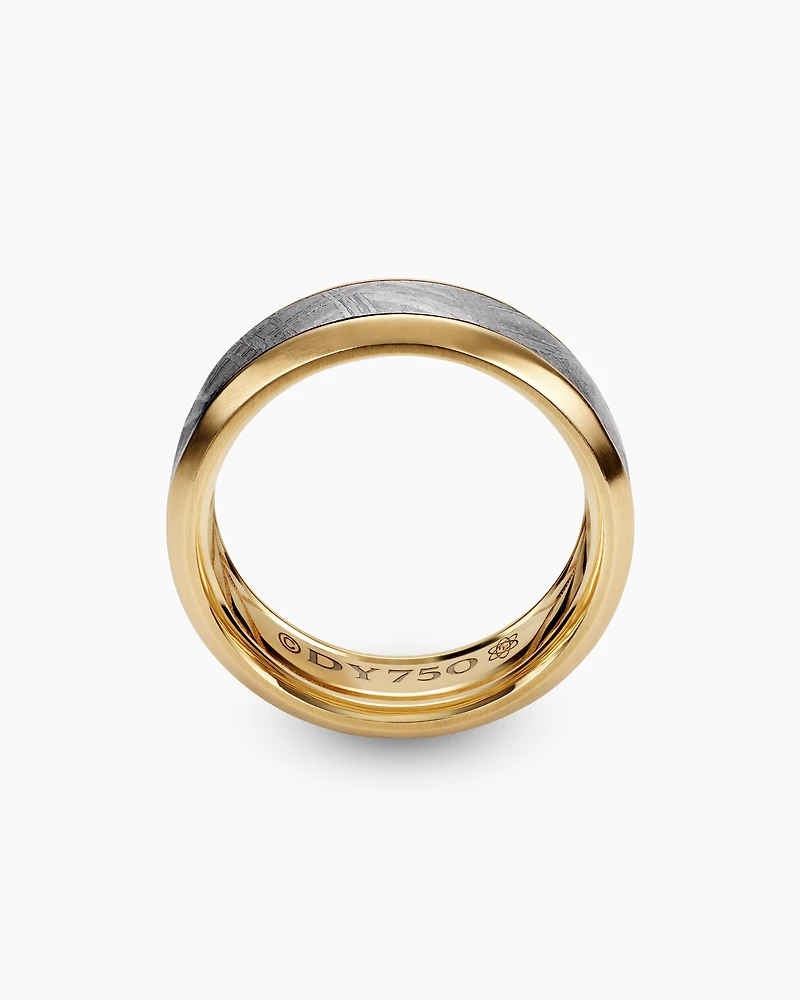 Bevelled Band Ring 18K Yellow Gold with Meteorite, 8.5mm