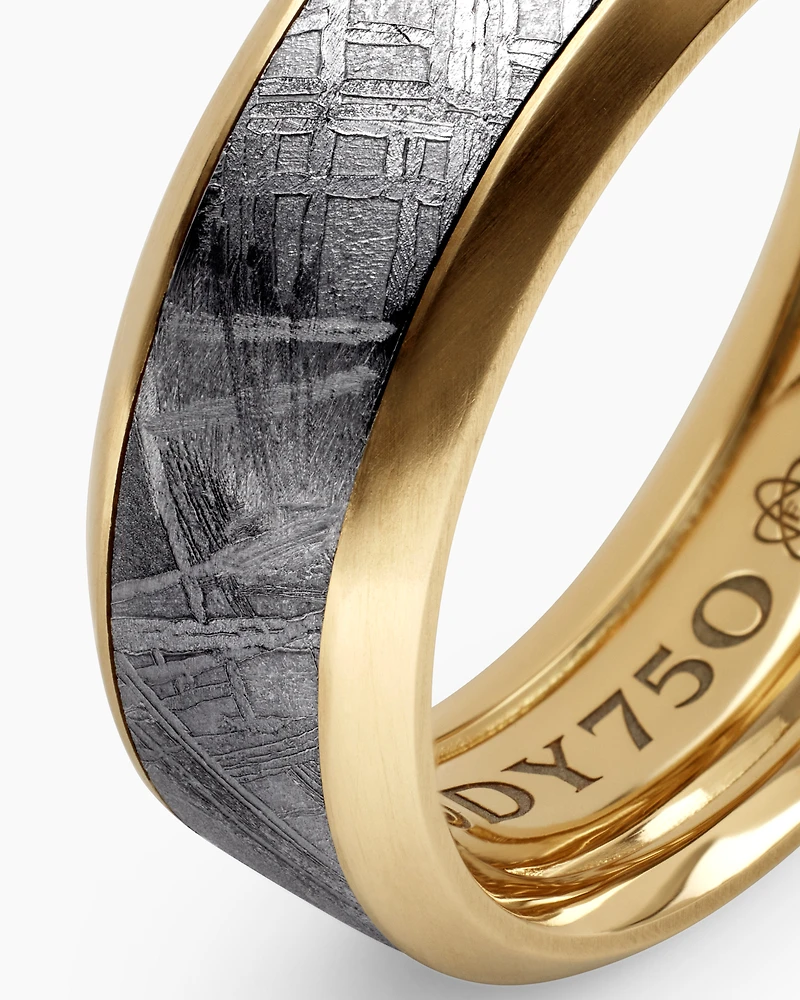 Bevelled Band Ring 18K Yellow Gold with Meteorite, 8.5mm