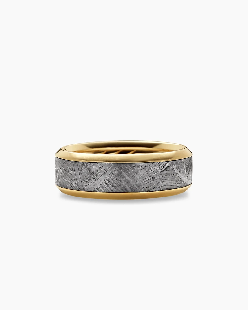 Bevelled Band Ring 18K Yellow Gold with Meteorite, 8.5mm