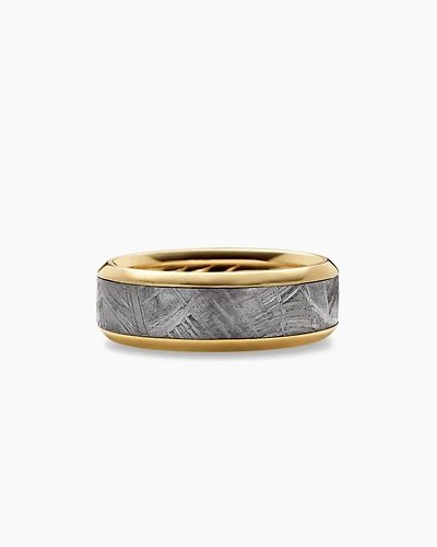 Bevelled Band Ring 18K Yellow Gold with Meteorite, 8.5mm