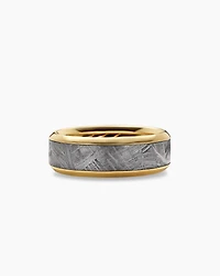 Bevelled Band Ring 18K Yellow Gold with Meteorite, 8.5mm