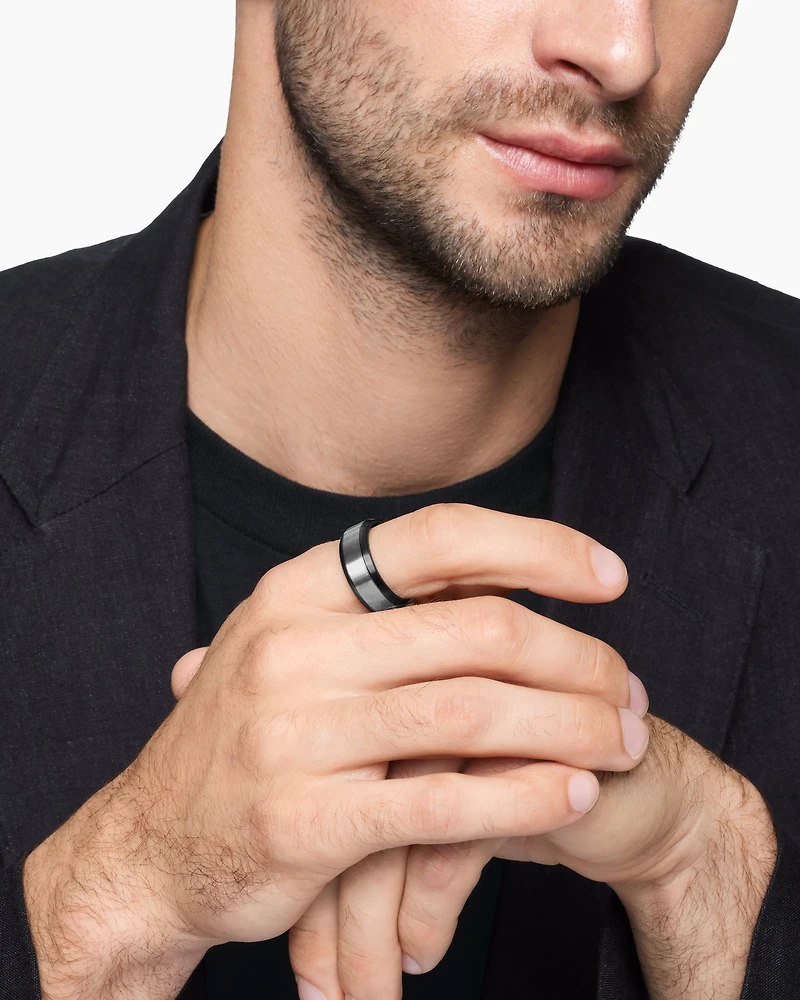Beveled Band Ring Black Titanium with Grey Titanium
