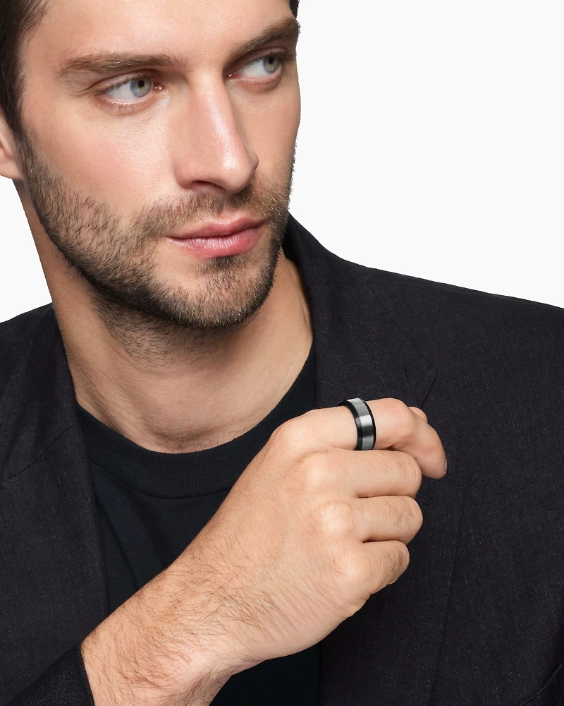 Beveled Band Ring Black Titanium with Grey Titanium