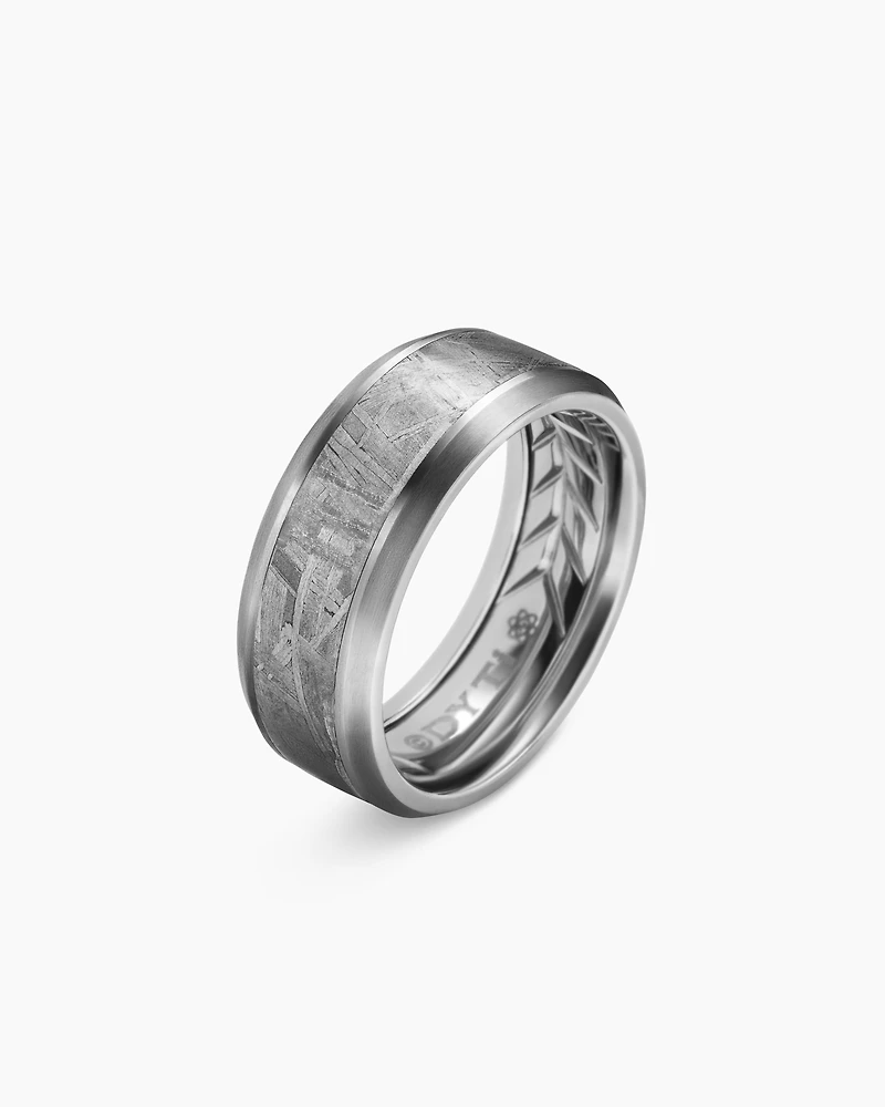 Bevelled Band Ring Grey Titanium with Meteorite, 8.5mm