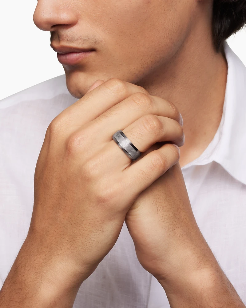 Bevelled Band Ring Grey Titanium with Meteorite, 8.5mm