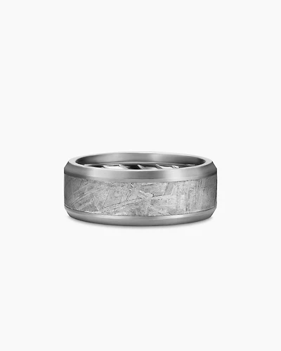 Bevelled Band Ring Grey Titanium with Meteorite, 8.5mm