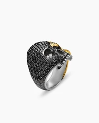 Waves Skull Ring Sterling Silver with 18K Yellow Gold and Diamonds, 26mm