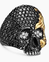 Waves Skull Ring Sterling Silver with 18K Yellow Gold and Diamonds, 26mm