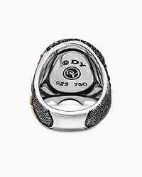 Waves Skull Ring Sterling Silver with 18K Yellow Gold and Diamonds, 26mm