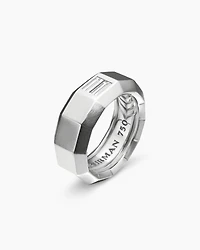 Faceted Band Ring in 18K White Gold with Center Diamond, 8mm