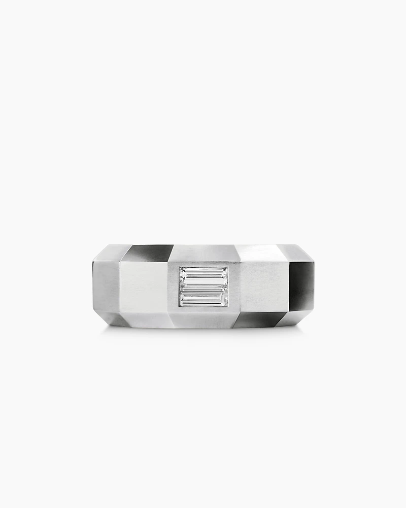 Faceted Band Ring in 18K White Gold with Center Diamond, 8mm