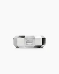 Faceted Band Ring in 18K White Gold with Center Diamond, 8mm