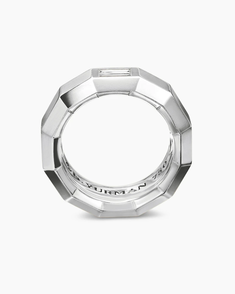 Faceted Band Ring in 18K White Gold with Center Diamond, 8mm