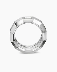 Faceted Band Ring in 18K White Gold with Center Diamond, 8mm
