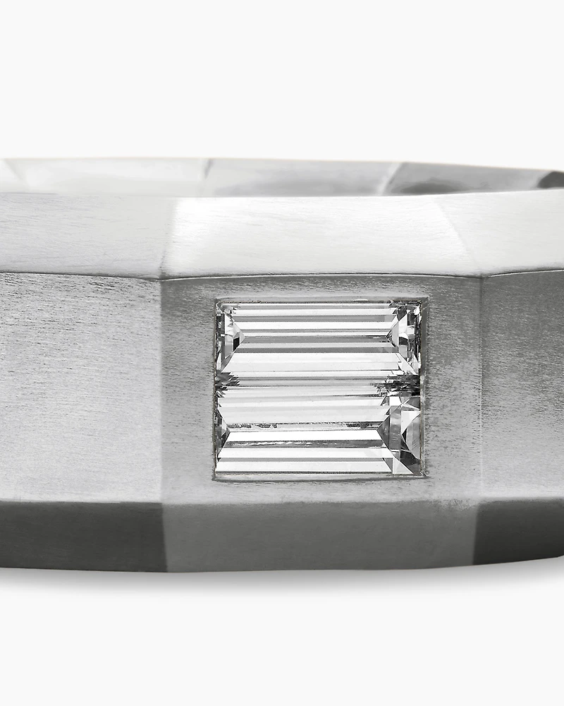 Faceted Band Ring in 18K White Gold with Center Diamond, 8mm