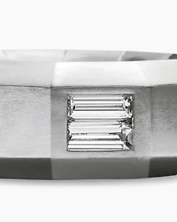 Faceted Band Ring in 18K White Gold with Center Diamond, 8mm