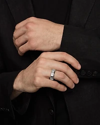 Faceted Band Ring in 18K White Gold with Center Diamond, 8mm