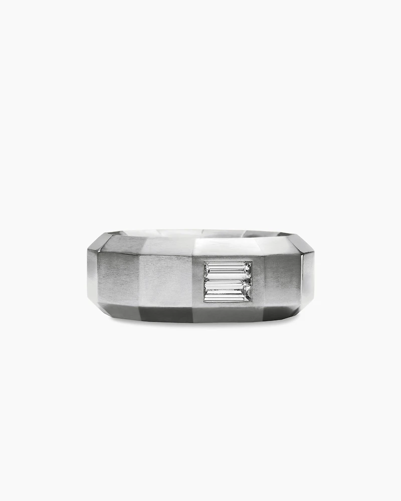Faceted Band Ring in 18K White Gold with Center Diamond, 8mm