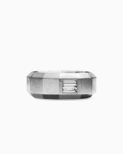 Faceted Band Ring in 18K White Gold with Centre Diamond, 8mm
