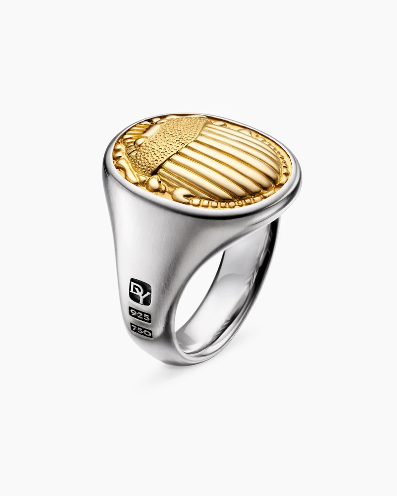 Petrvs® Scarab Signet Ring Sterling Silver with 18K Yellow Gold, 21.5mm