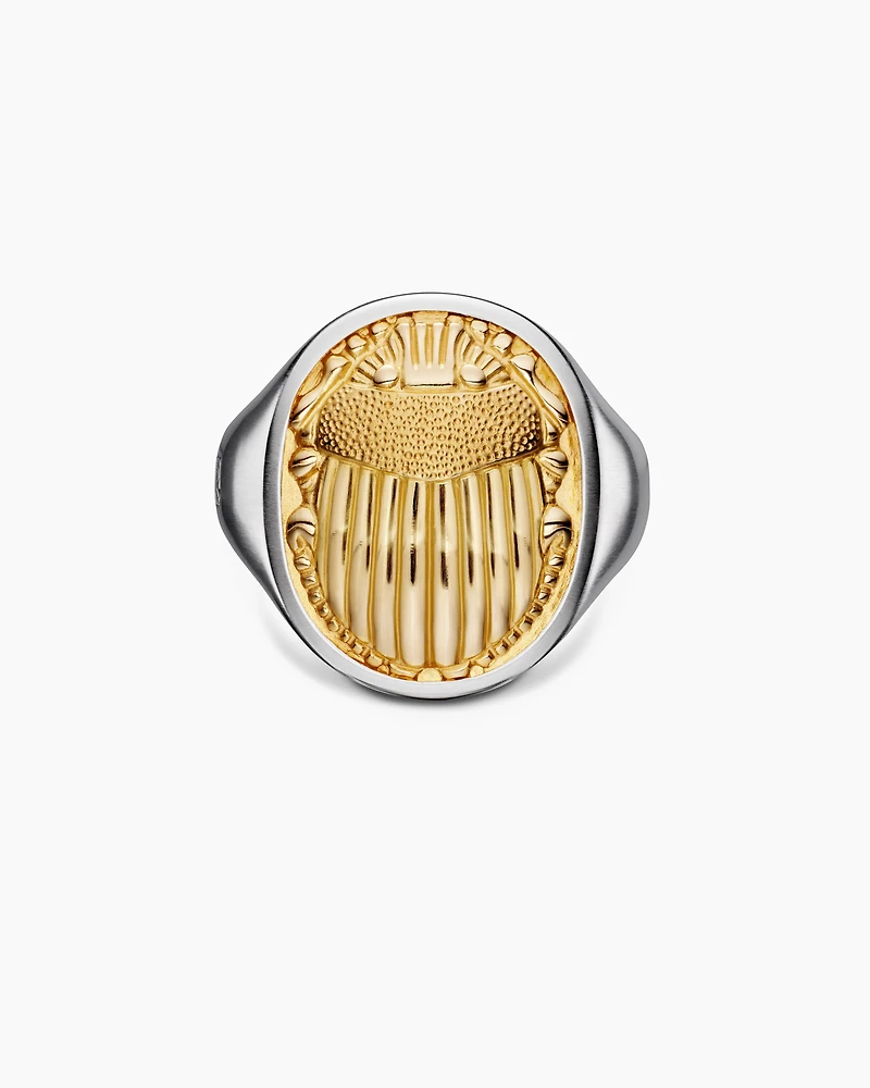 Petrvs® Scarab Signet Ring Sterling Silver with 18K Yellow Gold, 21.5mm