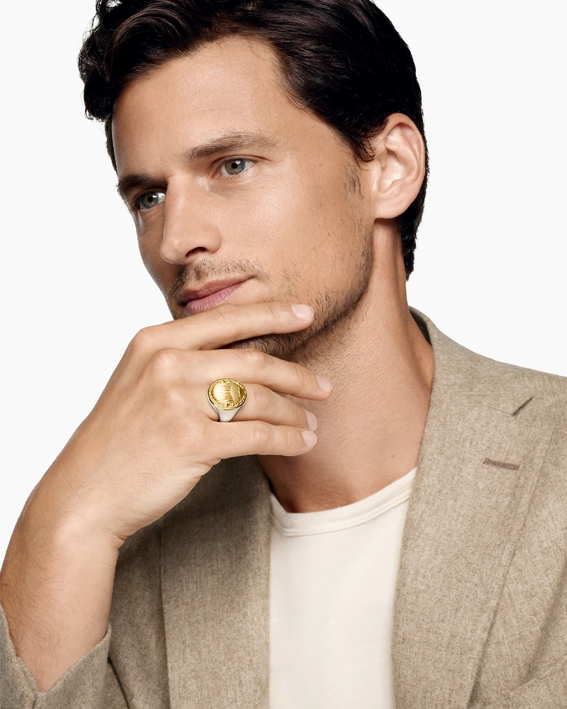 Petrvs® Scarab Signet Ring Sterling Silver with 18K Yellow Gold, 21.5mm