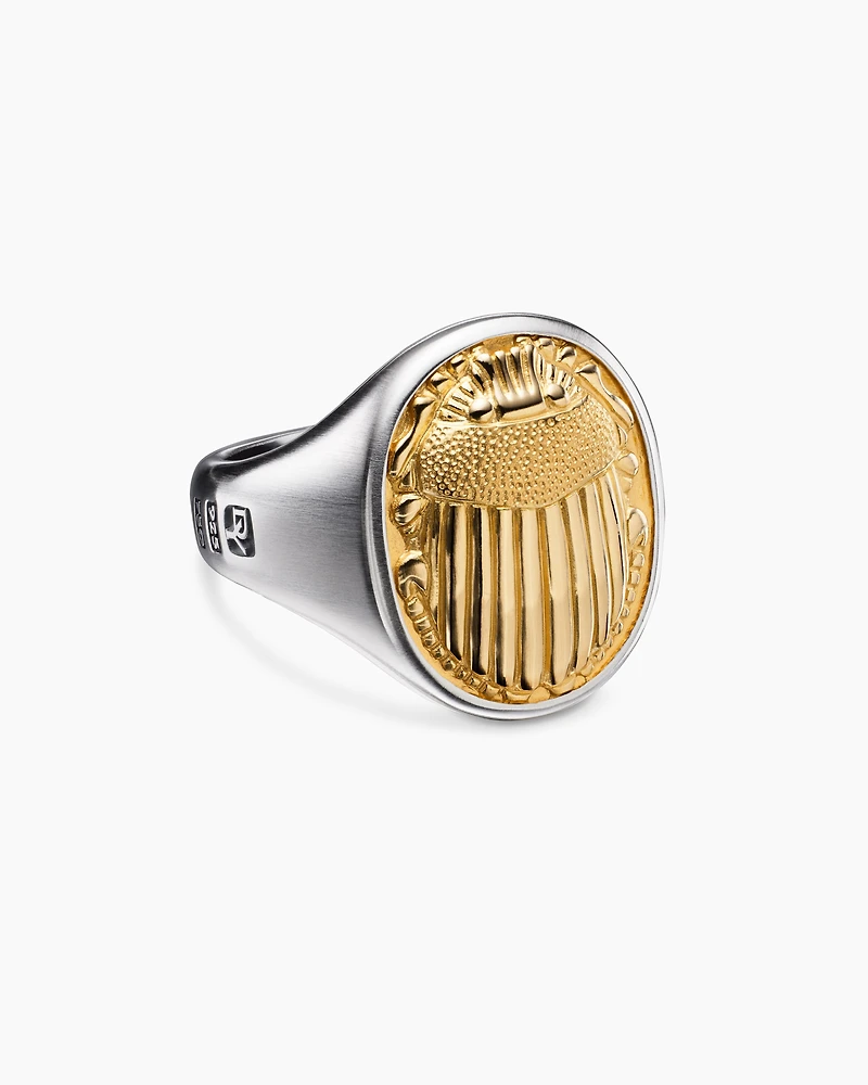 Petrvs® Scarab Signet Ring Sterling Silver with 18K Yellow Gold, 21.5mm