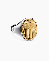 Petrvs® Scarab Signet Ring Sterling Silver with 18K Yellow Gold, 21.5mm