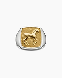 Petrvs® Horse Signet Ring in Sterling Silver with 18K Yellow Gold, 18.3mm