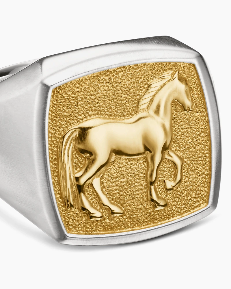 Petrvs® Horse Signet Ring in Sterling Silver with 18K Yellow Gold, 18.3mm