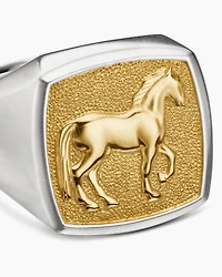 Petrvs® Horse Signet Ring in Sterling Silver with 18K Yellow Gold, 18.3mm