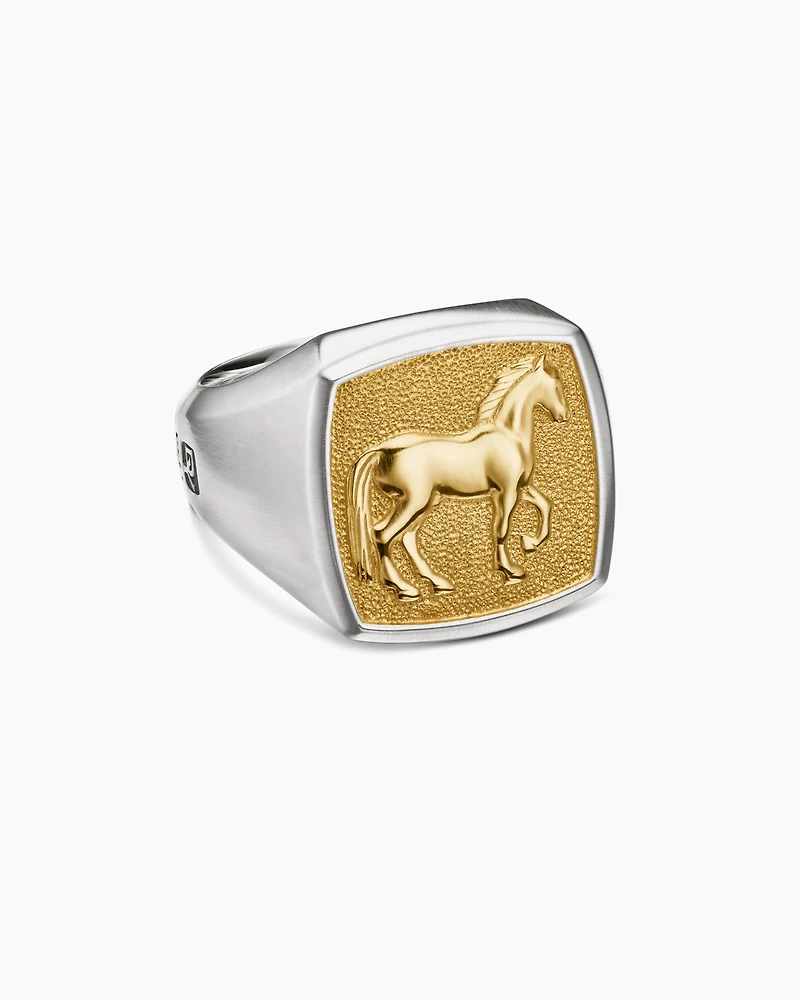 Petrvs® Horse Signet Ring in Sterling Silver with 18K Yellow Gold, 18.3mm