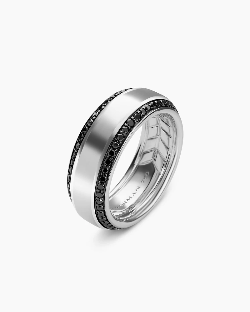 Bevelled Band Ring 18K White Gold with Black Diamonds