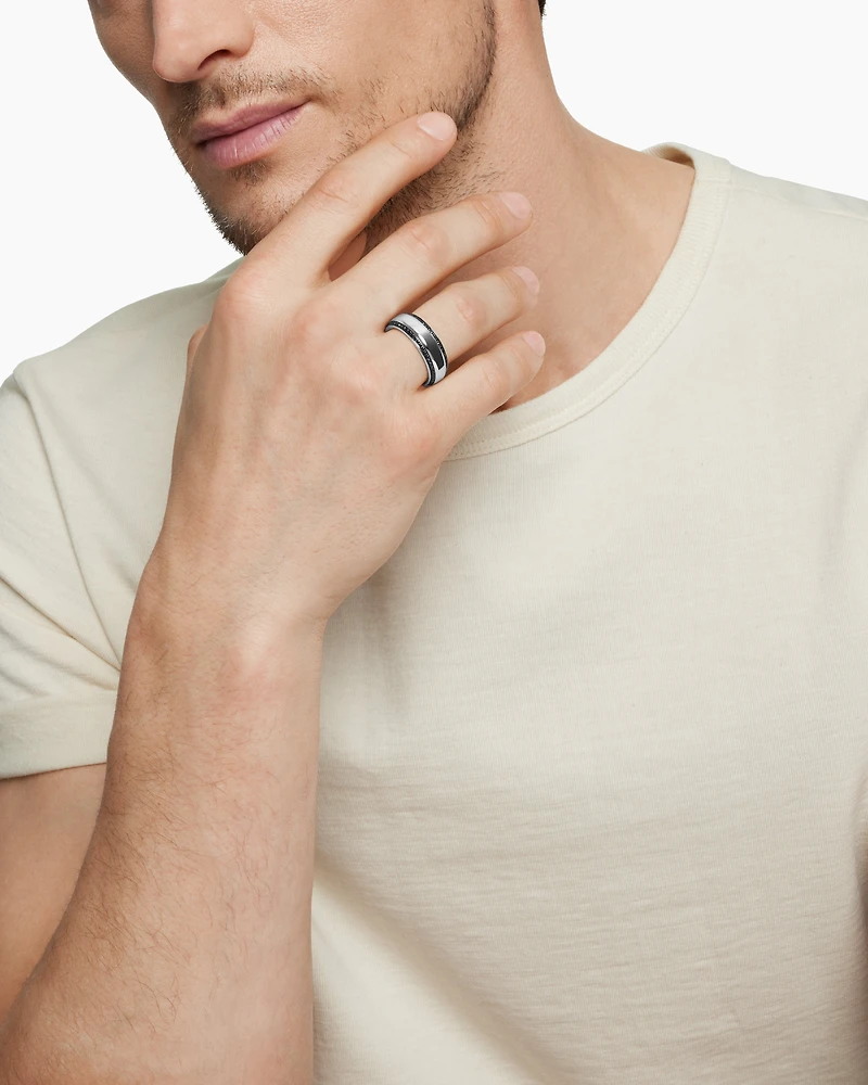 Bevelled Band Ring 18K White Gold with Black Diamonds