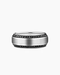 Bevelled Band Ring 18K White Gold with Black Diamonds