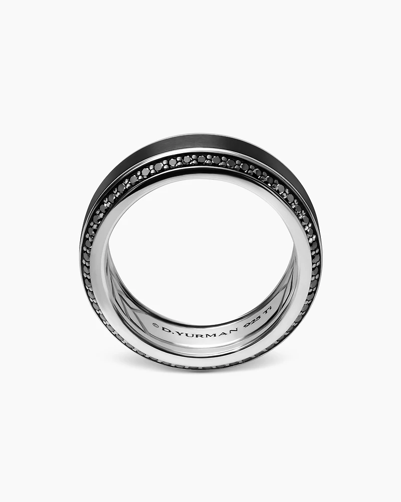 Beveled Band Ring Black Titanium with Diamonds, 8mm
