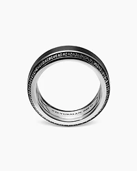 Beveled Band Ring Black Titanium with Diamonds, 8mm