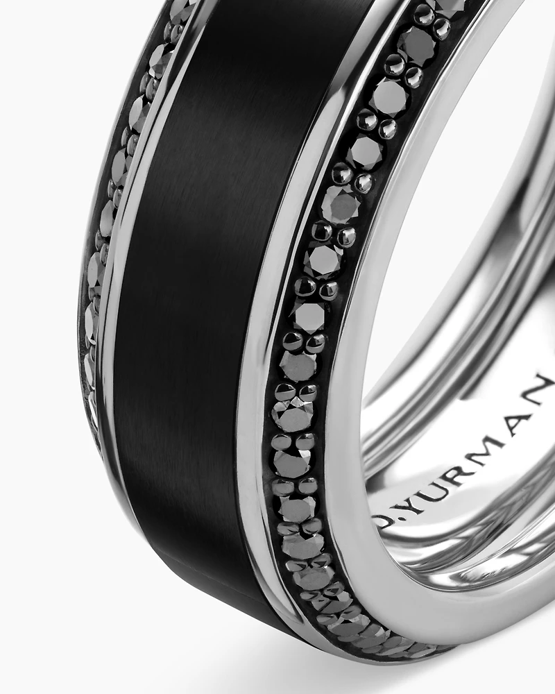 Beveled Band Ring Black Titanium with Diamonds, 8mm