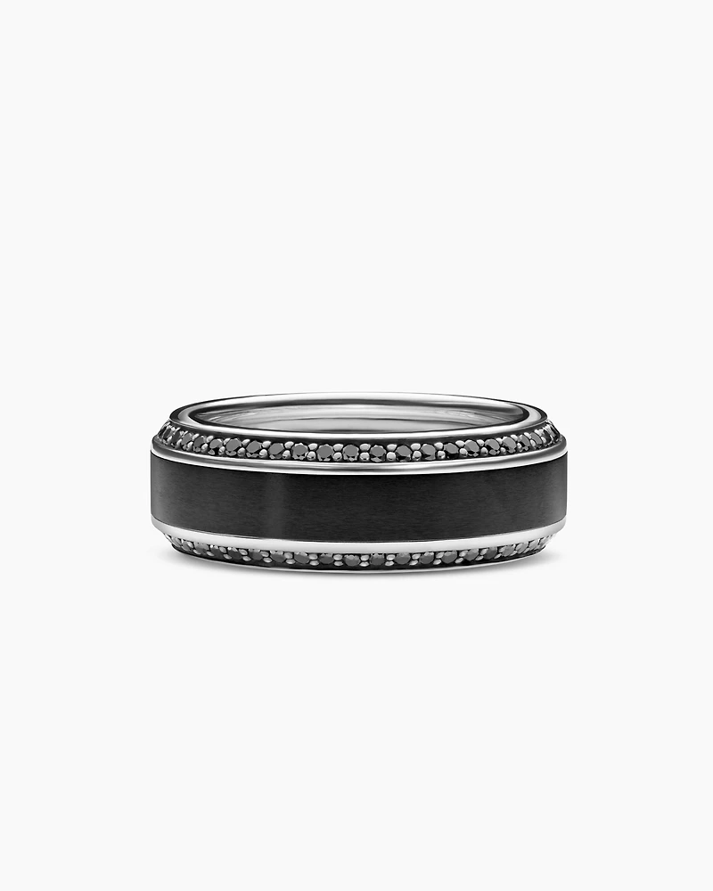 Beveled Band Ring Black Titanium with Diamonds, 8mm