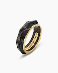 Torqued Faceted Band Ring Forged Carbon with 18K Yellow Gold, 8mm