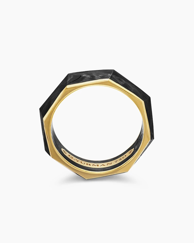 Torqued Faceted Band Ring Forged Carbon with 18K Yellow Gold, 8mm