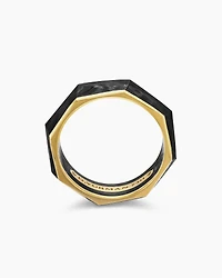 Torqued Faceted Band Ring Forged Carbon with 18K Yellow Gold, 8mm