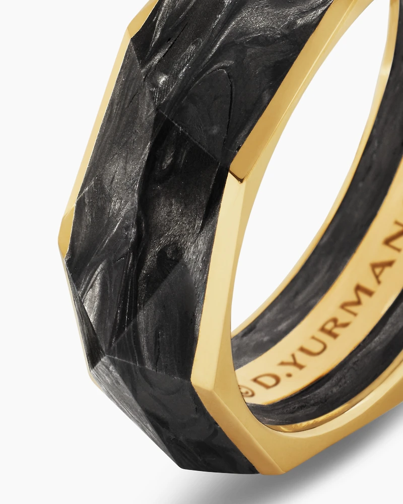 Torqued Faceted Band Ring Forged Carbon with 18K Yellow Gold, 8mm