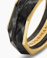 Torqued Faceted Band Ring Forged Carbon with 18K Yellow Gold, 8mm