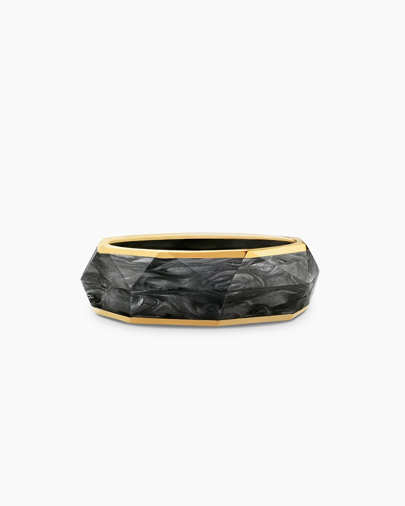 Torqued Faceted Band Ring Forged Carbon with 18K Yellow Gold, 8mm