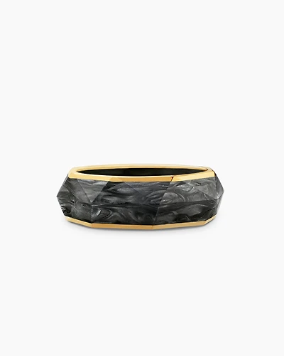 Torqued Faceted Band Ring Forged Carbon with 18K Yellow Gold, 8mm