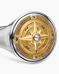 Maritime® Compass Signet Ring Sterling Silver with 18K Yellow Gold and Center Diamond, 19.4mm