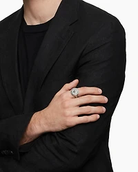 Maritime® Compass Signet Ring Sterling Silver with Center Black Diamond, 19.4mm