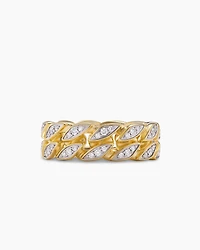 Curb Chain Band Ring 18K Yellow Gold with Diamonds, 8mm