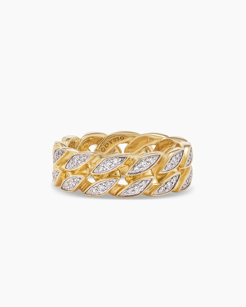Curb Chain Band Ring 18K Yellow Gold with Diamonds, 8mm